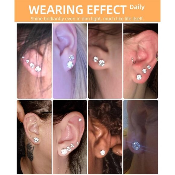 10 Pairs Small Stud Earrings for Women Diamond-Like Shine Cubic Zirconia Earring - Picture 3 of 8